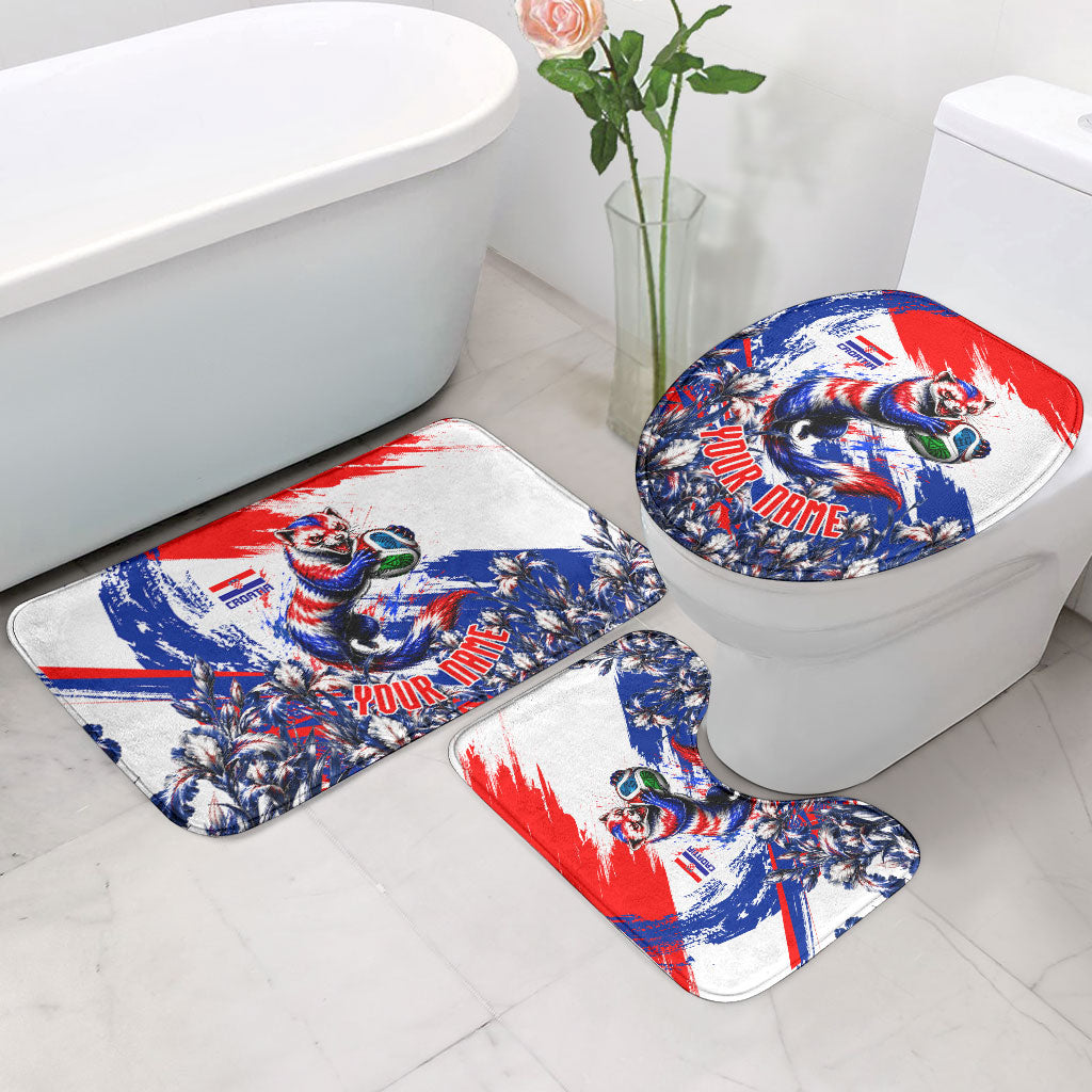 Personalized Croatia Marten Soccer Bathroom Set Croatian Flag Abstract Brush Stroke