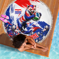 Personalized Croatia Marten Soccer Beach Blanket Croatian Flag Abstract Brush Stroke