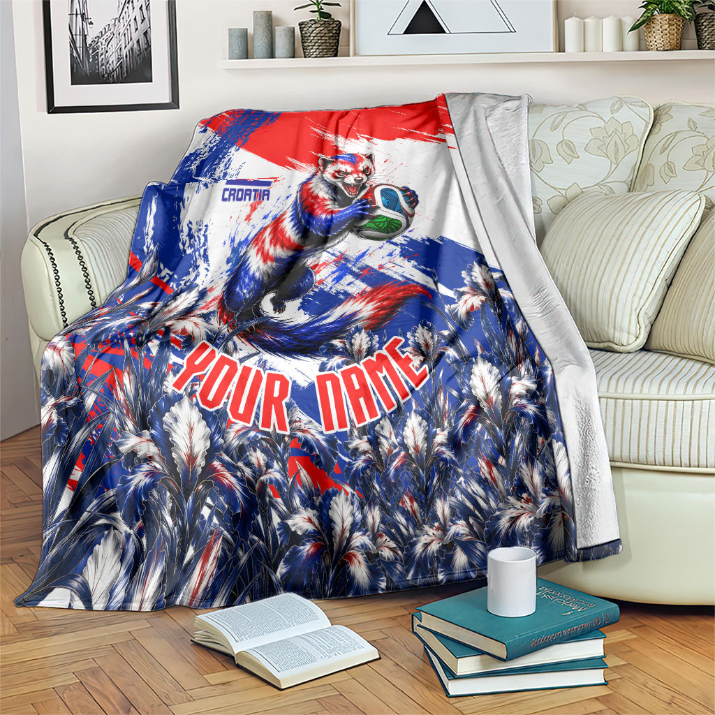 Personalized Croatia Marten Soccer Blanket Croatian Flag Abstract Brush Stroke