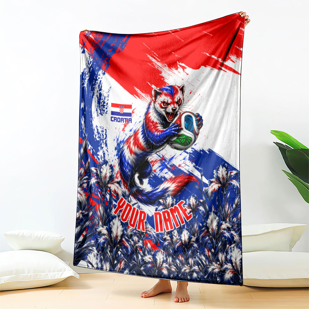 Personalized Croatia Marten Soccer Blanket Croatian Flag Abstract Brush Stroke