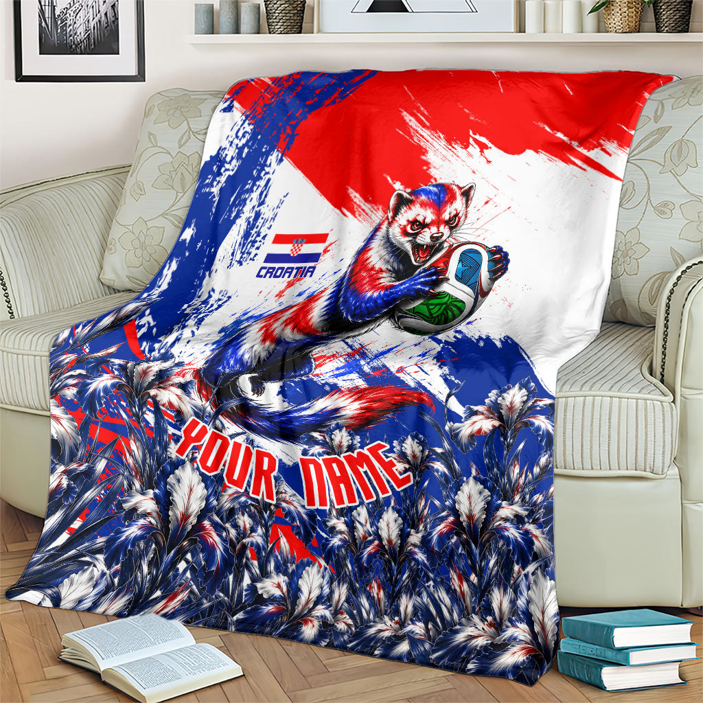 Personalized Croatia Marten Soccer Blanket Croatian Flag Abstract Brush Stroke