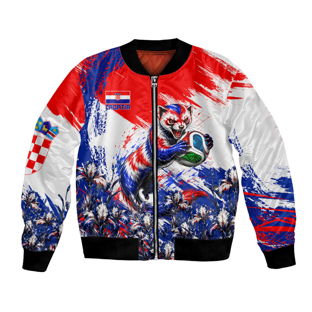 Personalized Croatia Marten Soccer Bomber Jacket Croatian Flag Abstract Brush Stroke