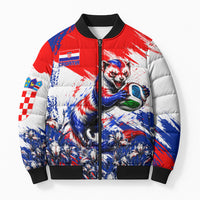 Personalized Croatia Marten Soccer Bomber Puffer Jacket Croatian Flag Abstract Brush Stroke