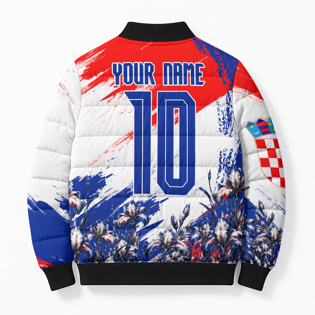 Personalized Croatia Marten Soccer Bomber Puffer Jacket Croatian Flag Abstract Brush Stroke