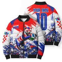 Personalized Croatia Marten Soccer Bomber Puffer Jacket Croatian Flag Abstract Brush Stroke