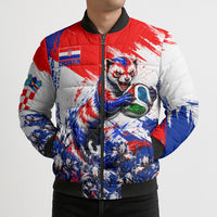 Personalized Croatia Marten Soccer Bomber Puffer Jacket Croatian Flag Abstract Brush Stroke