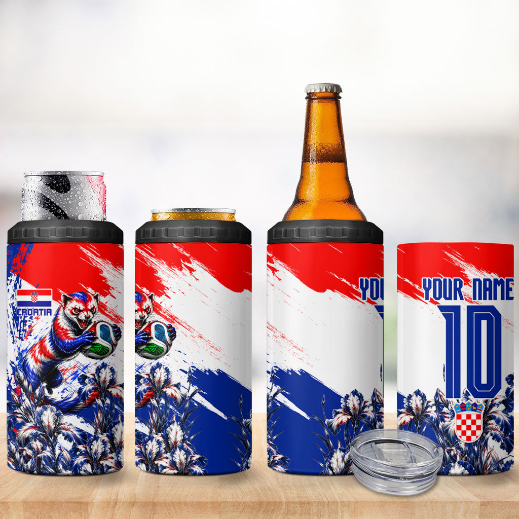 Personalized Croatia Marten Soccer 4 in 1 Can Cooler Tumbler Croatian Flag Abstract Brush Stroke