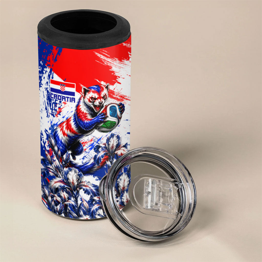 Personalized Croatia Marten Soccer 4 in 1 Can Cooler Tumbler Croatian Flag Abstract Brush Stroke