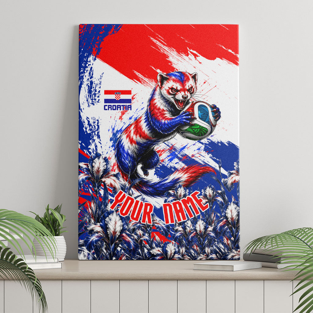 Personalized Croatia Marten Soccer Canvas Wall Art Croatian Flag Abstract Brush Stroke