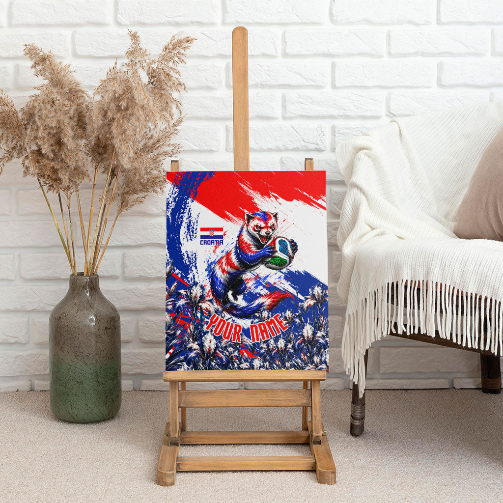 Personalized Croatia Marten Soccer Canvas Wall Art Croatian Flag Abstract Brush Stroke