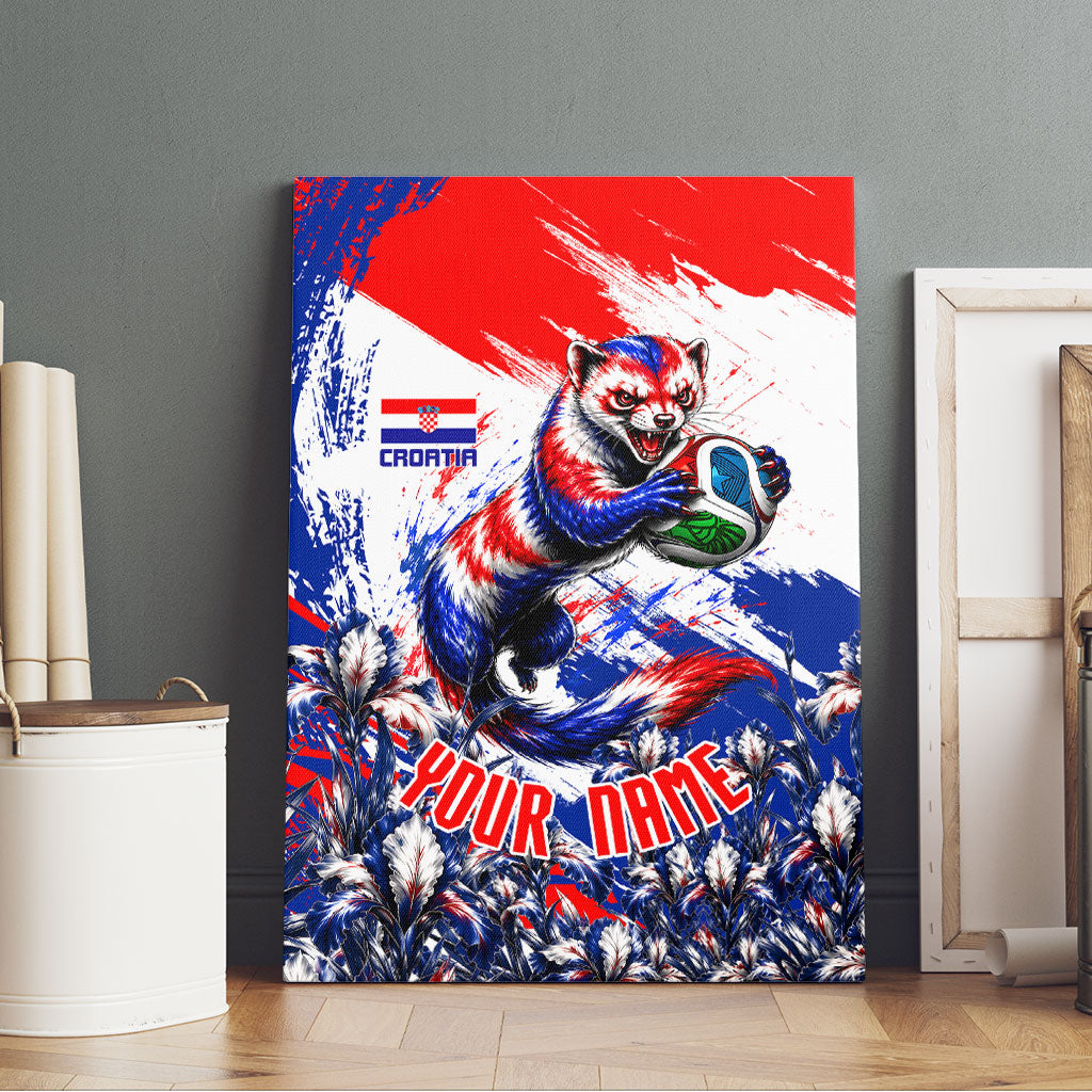 Personalized Croatia Marten Soccer Canvas Wall Art Croatian Flag Abstract Brush Stroke