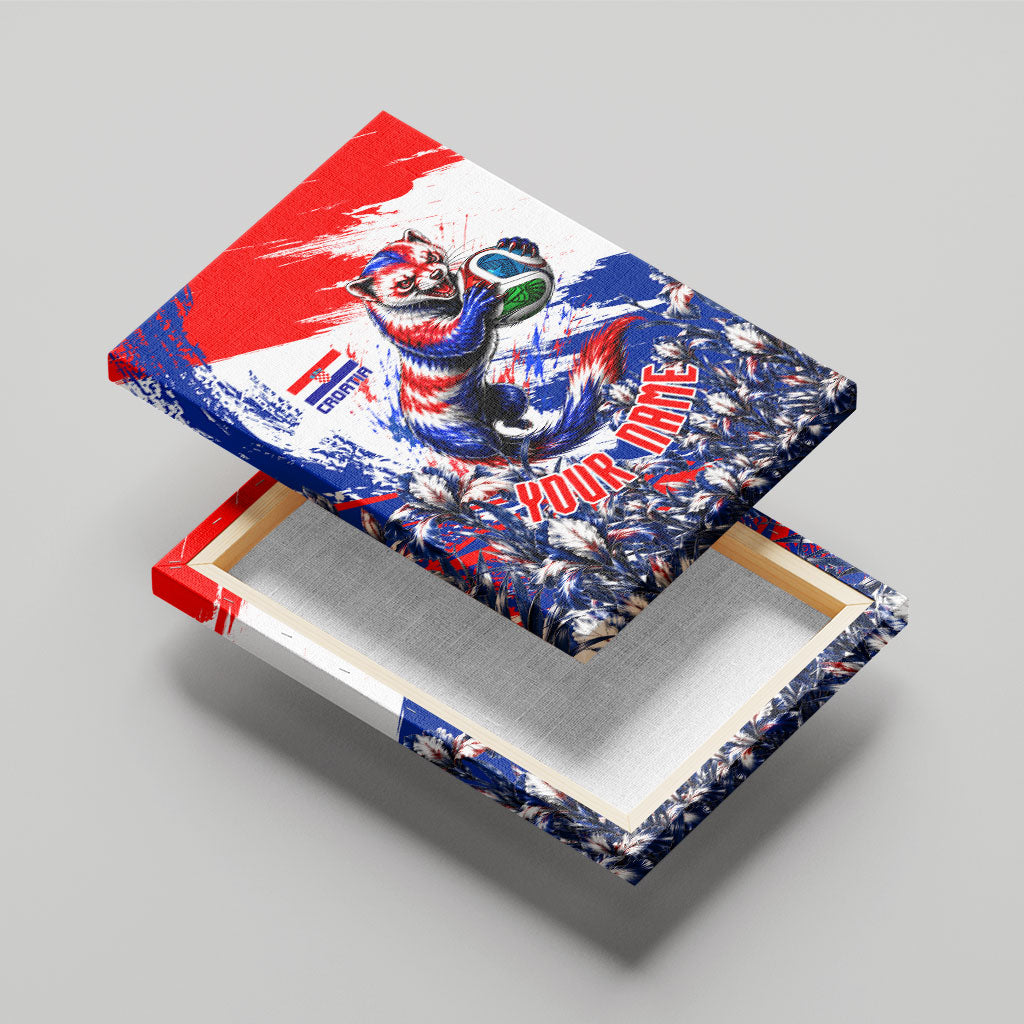 Personalized Croatia Marten Soccer Canvas Wall Art Croatian Flag Abstract Brush Stroke