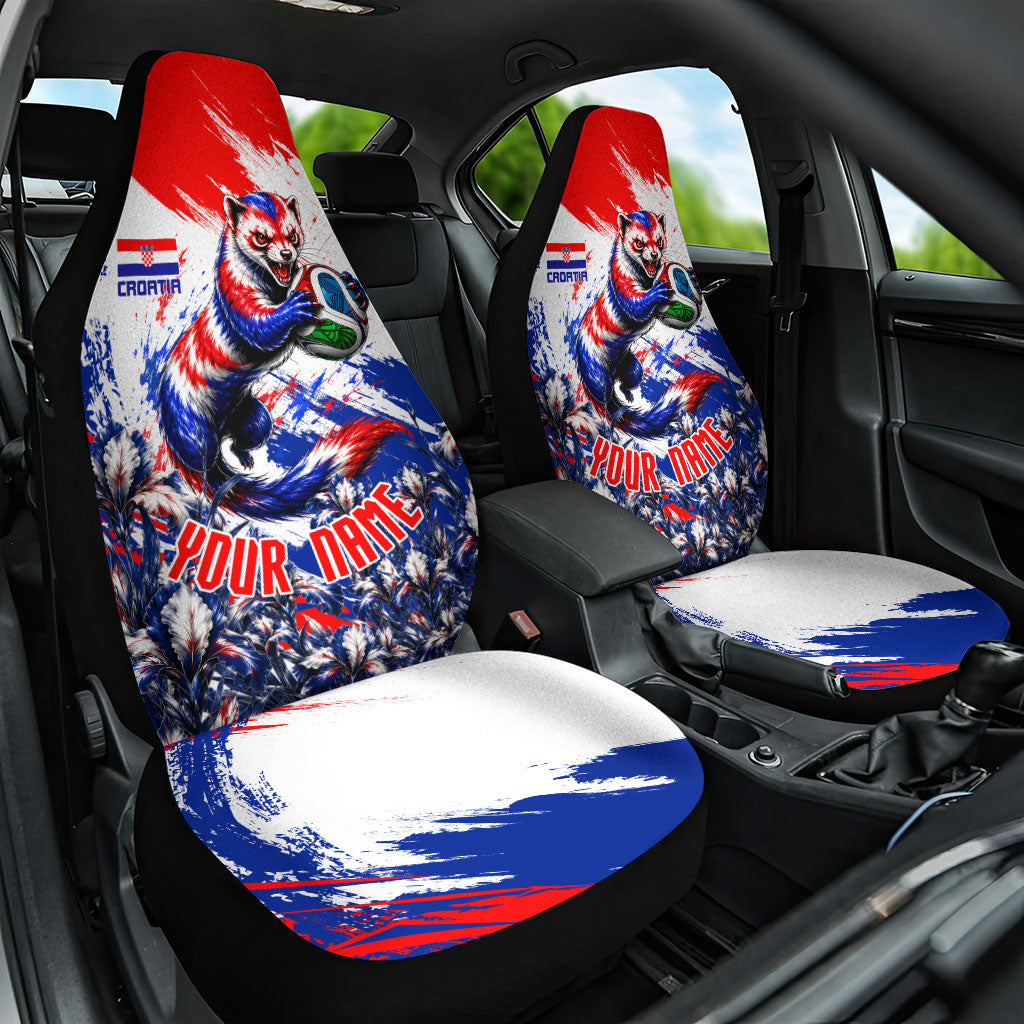 Personalized Croatia Marten Soccer Car Seat Cover Croatian Flag Abstract Brush Stroke