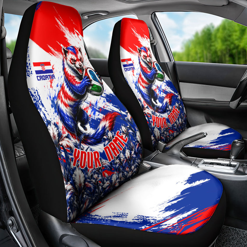 Personalized Croatia Marten Soccer Car Seat Cover Croatian Flag Abstract Brush Stroke