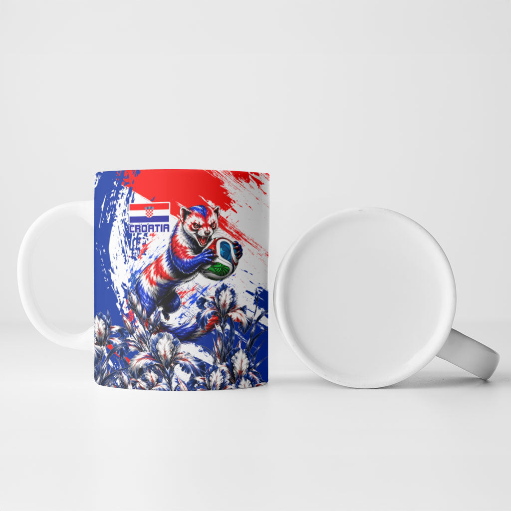 Personalized Croatia Marten Soccer Ceramic Mug Croatian Flag Abstract Brush Stroke