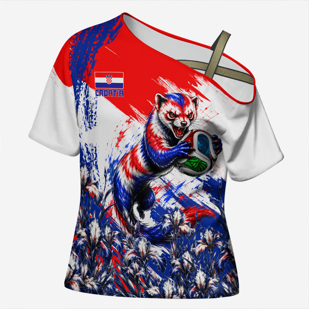 Personalized Croatia Marten Soccer Cross Shoulder Shirt Croatian Flag Abstract Brush Stroke