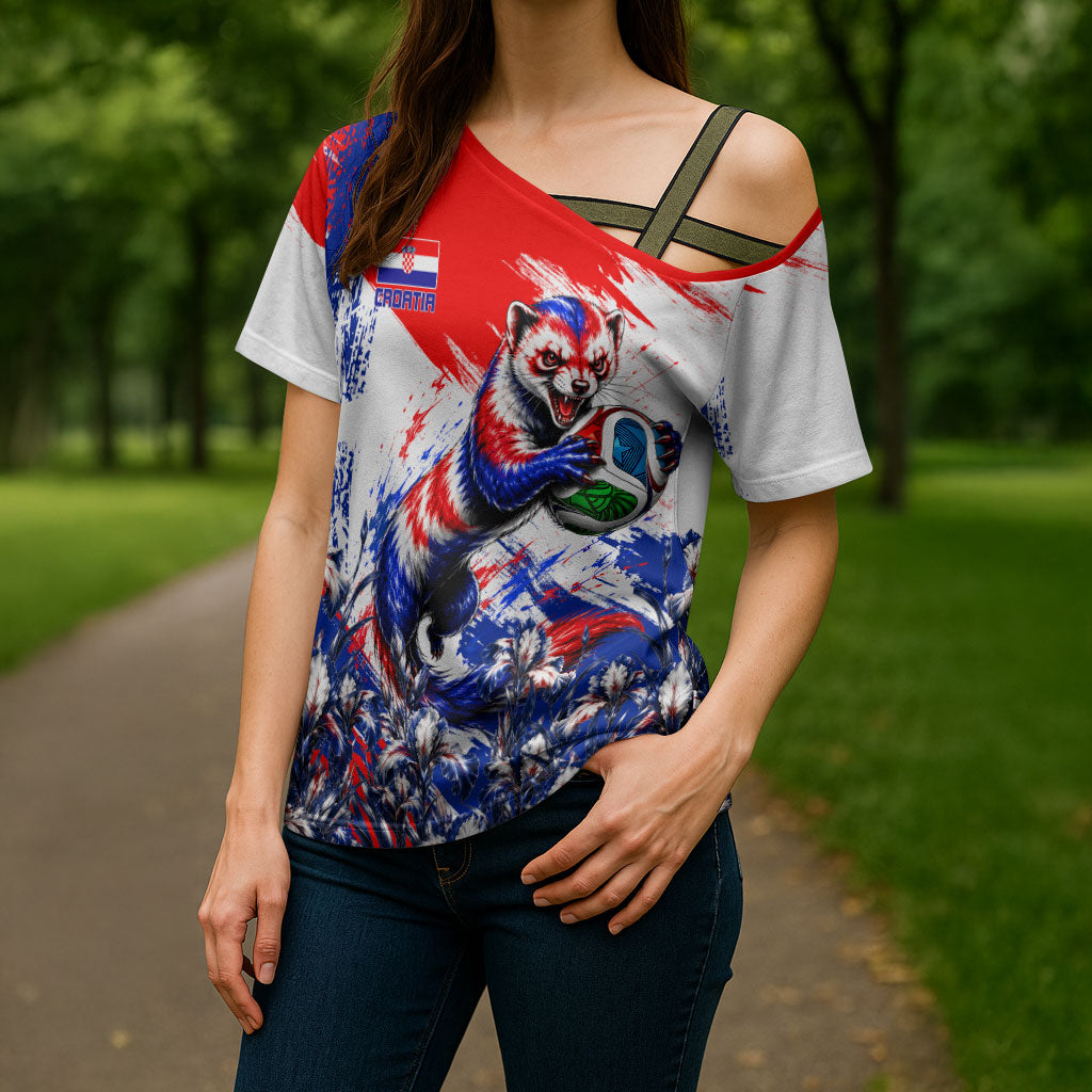 Personalized Croatia Marten Soccer Cross Shoulder Shirt Croatian Flag Abstract Brush Stroke