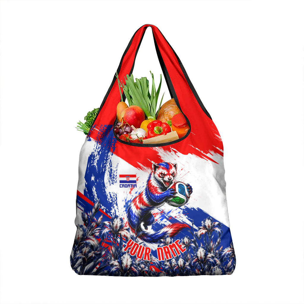 Personalized Croatia Marten Soccer Grocery Bag Croatian Flag Abstract Brush Stroke