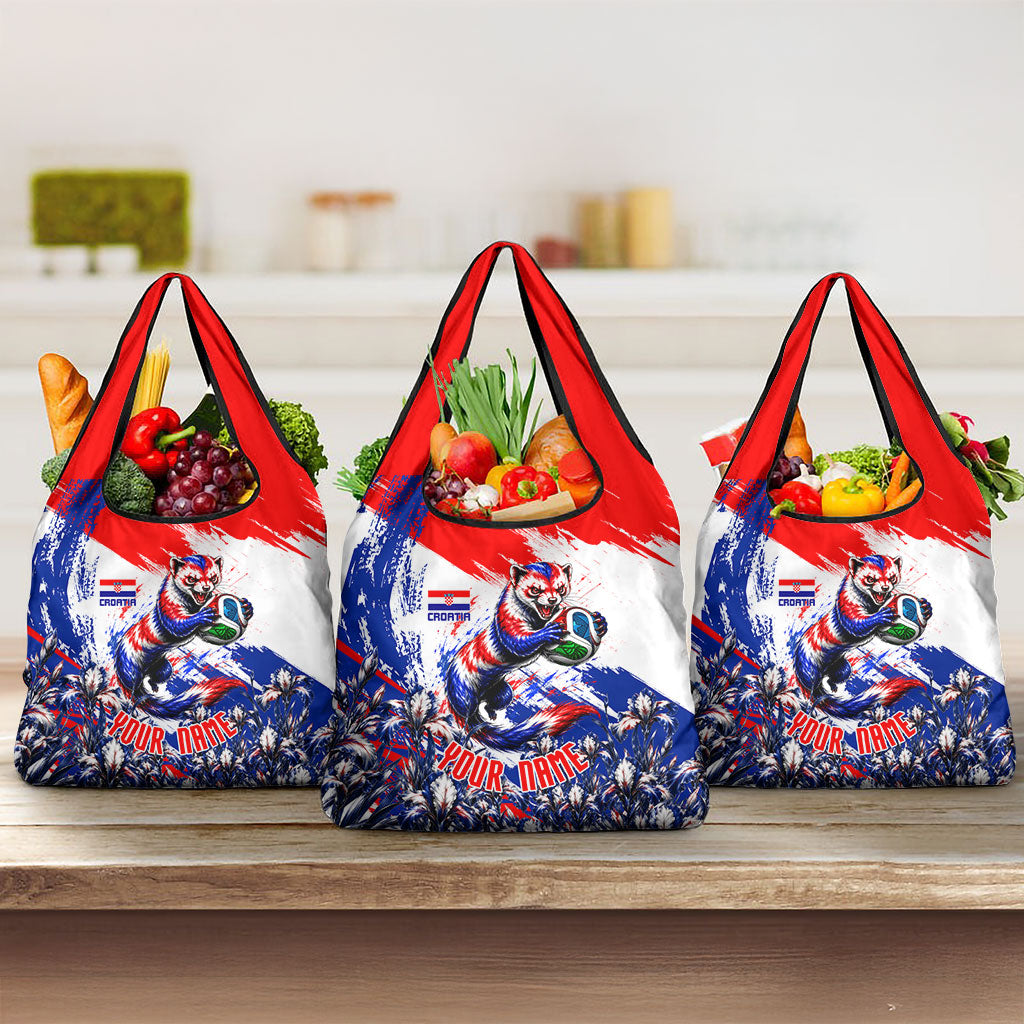 Personalized Croatia Marten Soccer Grocery Bag Croatian Flag Abstract Brush Stroke