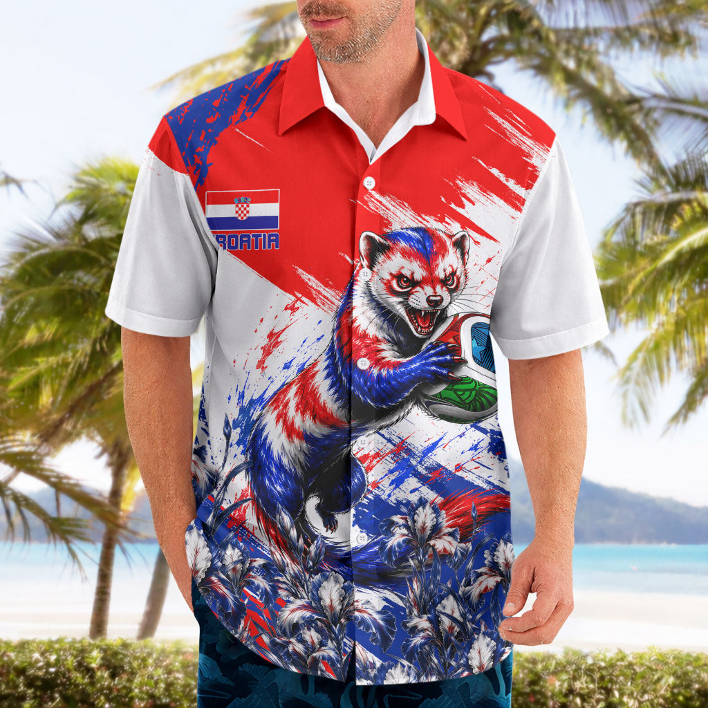 Personalized Croatia Marten Soccer Hawaiian Shirt Croatian Flag Abstract Brush Stroke
