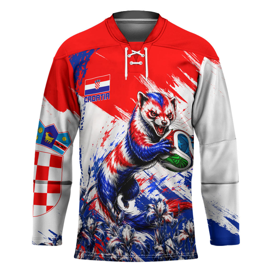 Personalized Croatia Marten Soccer Hockey Jersey Croatian Flag Abstract Brush Stroke