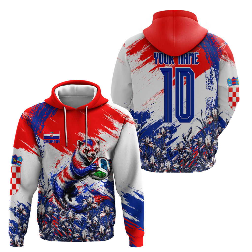 Personalized Croatia Marten Soccer Hoodie Croatian Flag Abstract Brush Stroke