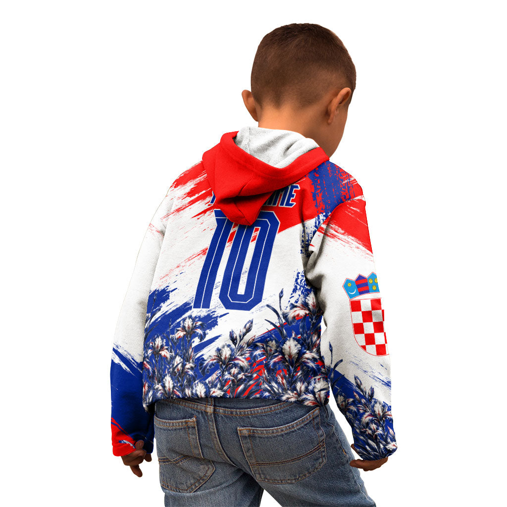 Personalized Croatia Marten Soccer Kid Hoodie Croatian Flag Abstract Brush Stroke