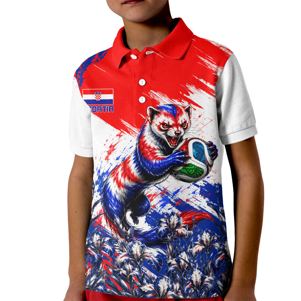 Personalized Croatia Marten Soccer Kid Polo Shirt Croatian Flag Abstract Brush Stroke