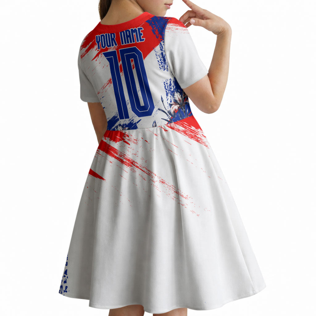Personalized Croatia Marten Soccer Kid Short Sleeve Dress Croatian Flag Abstract Brush Stroke