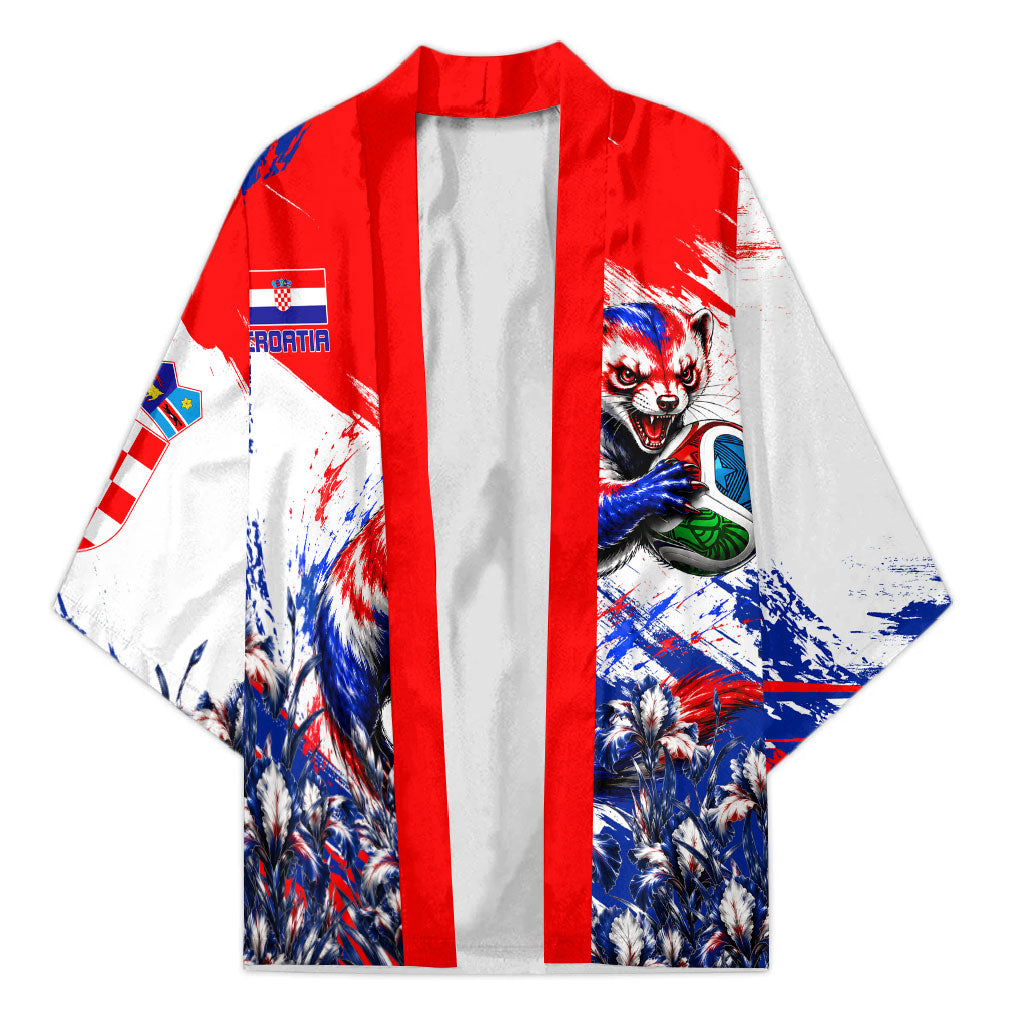Personalized Croatia Marten Soccer Kimono Croatian Flag Abstract Brush Stroke