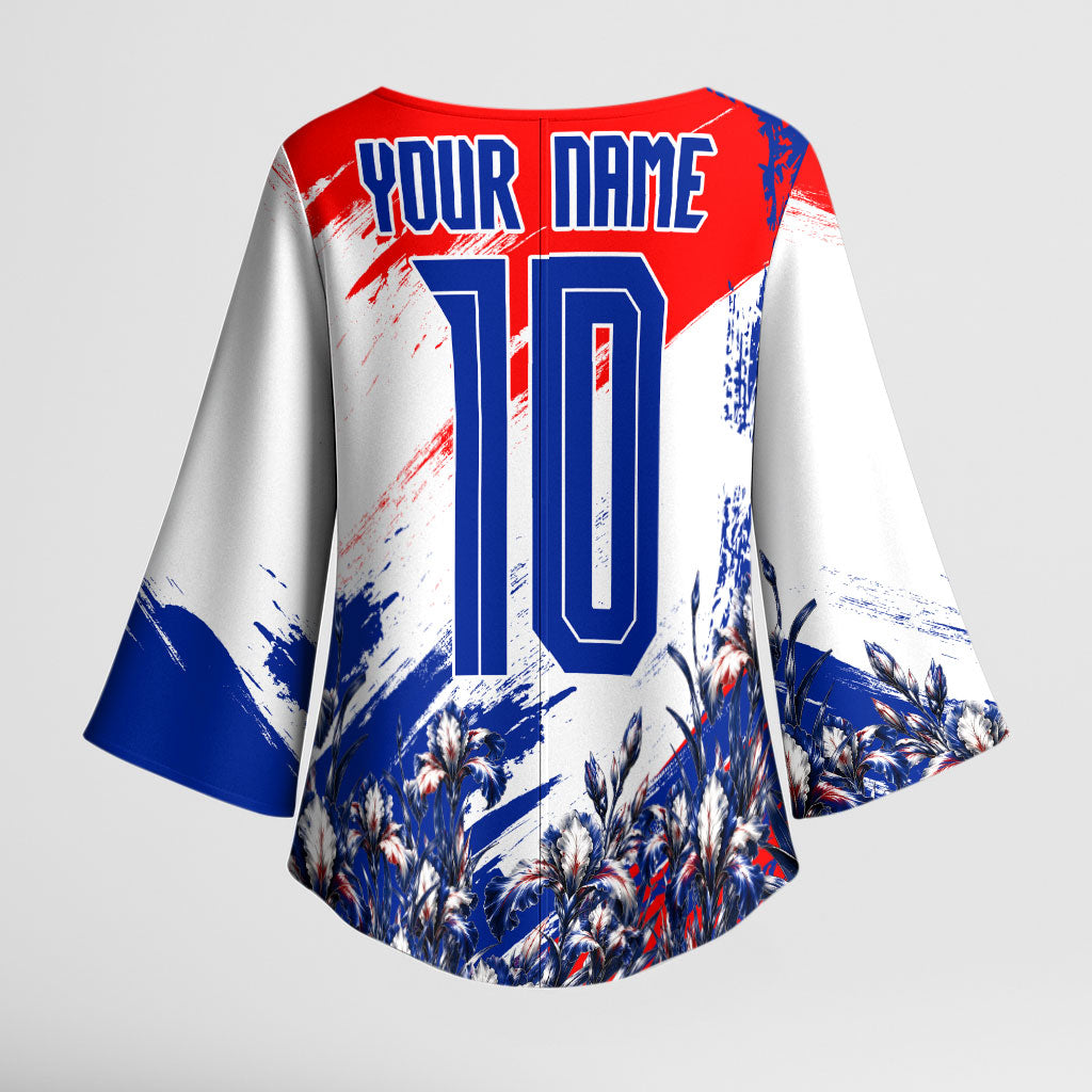 Personalized Croatia Marten Soccer Kimono Sleeve Blouse Croatian Flag Abstract Brush Stroke