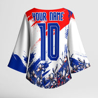 Personalized Croatia Marten Soccer Kimono Sleeve Blouse Croatian Flag Abstract Brush Stroke