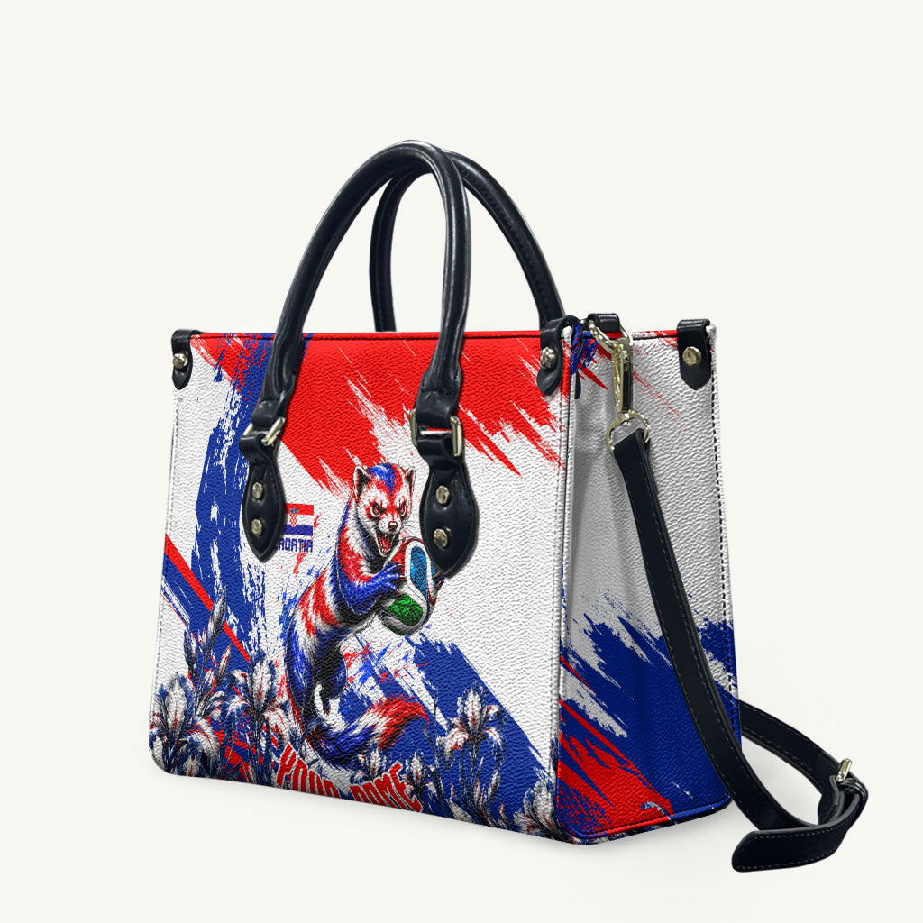 Personalized Croatia Marten Soccer Leather Bag Croatian Flag Abstract Brush Stroke
