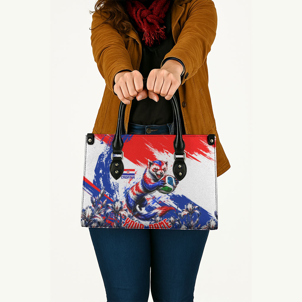Personalized Croatia Marten Soccer Leather Bag Croatian Flag Abstract Brush Stroke