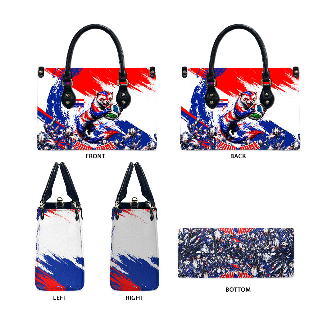 Personalized Croatia Marten Soccer Leather Bag Croatian Flag Abstract Brush Stroke