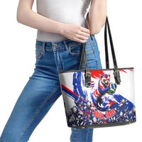 Personalized Croatia Marten Soccer Leather Tote Bag Croatian Flag Abstract Brush Stroke