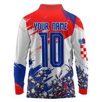 Personalized Croatia Marten Soccer Long Sleeve Polo Shirt Croatian Flag Abstract Brush Stroke