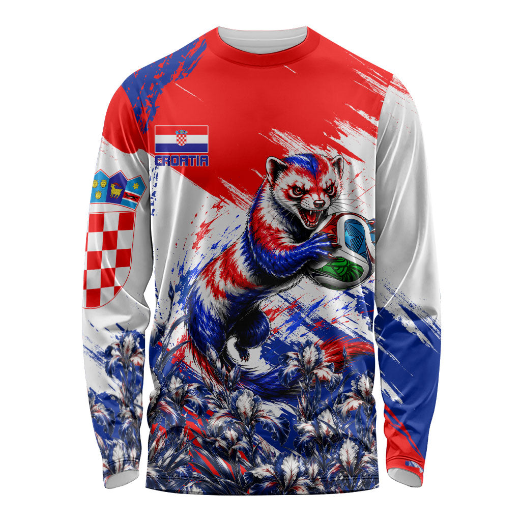 Personalized Croatia Marten Soccer Long Sleeve Shirt Croatian Flag Abstract Brush Stroke