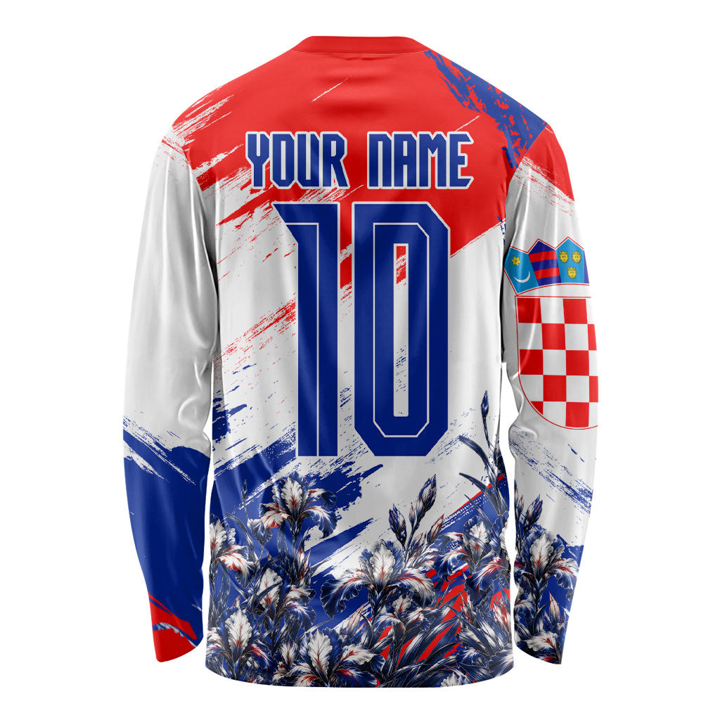 Personalized Croatia Marten Soccer Long Sleeve Shirt Croatian Flag Abstract Brush Stroke