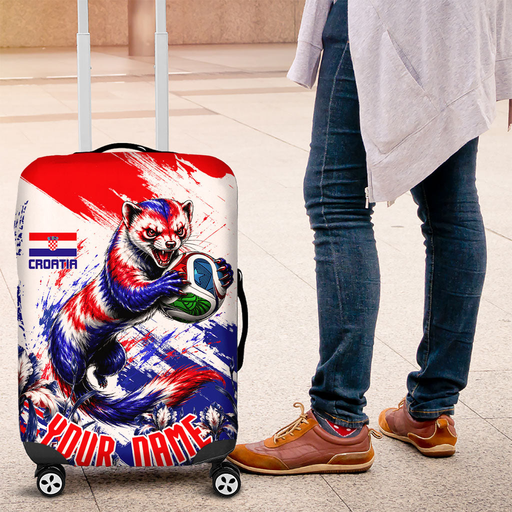 Personalized Croatia Marten Soccer Luggage Cover Croatian Flag Abstract Brush Stroke