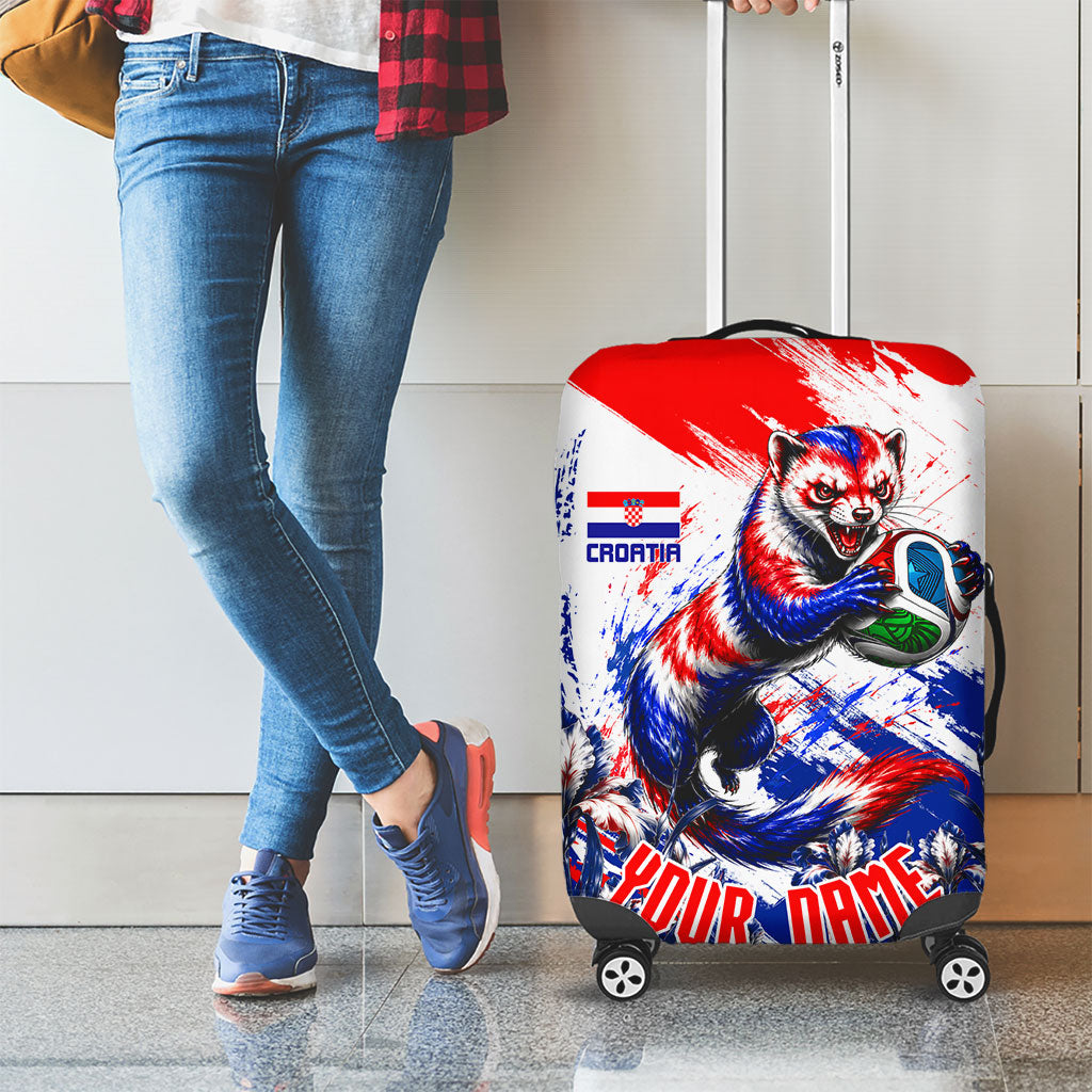 Personalized Croatia Marten Soccer Luggage Cover Croatian Flag Abstract Brush Stroke