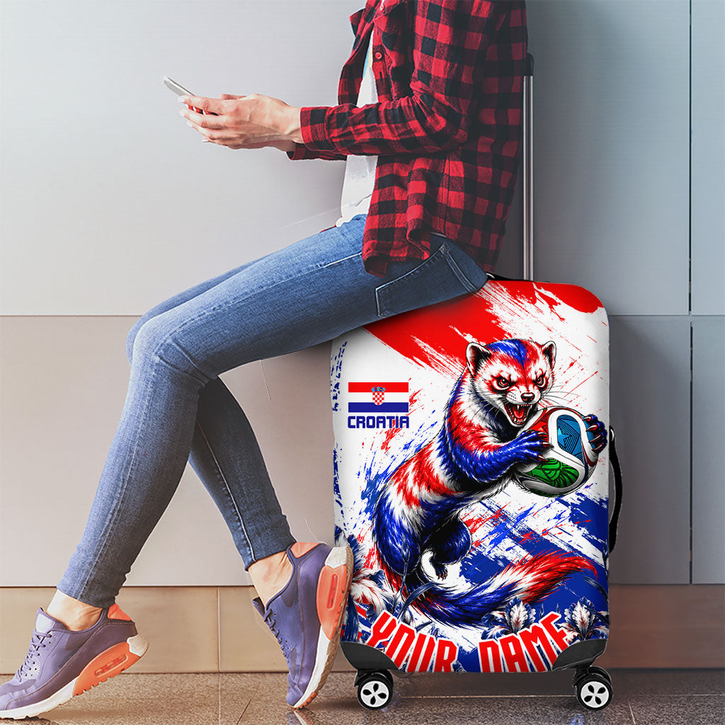 Personalized Croatia Marten Soccer Luggage Cover Croatian Flag Abstract Brush Stroke