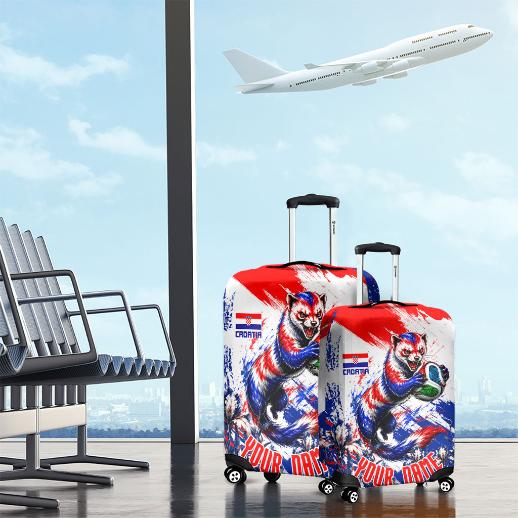 Personalized Croatia Marten Soccer Luggage Cover Croatian Flag Abstract Brush Stroke