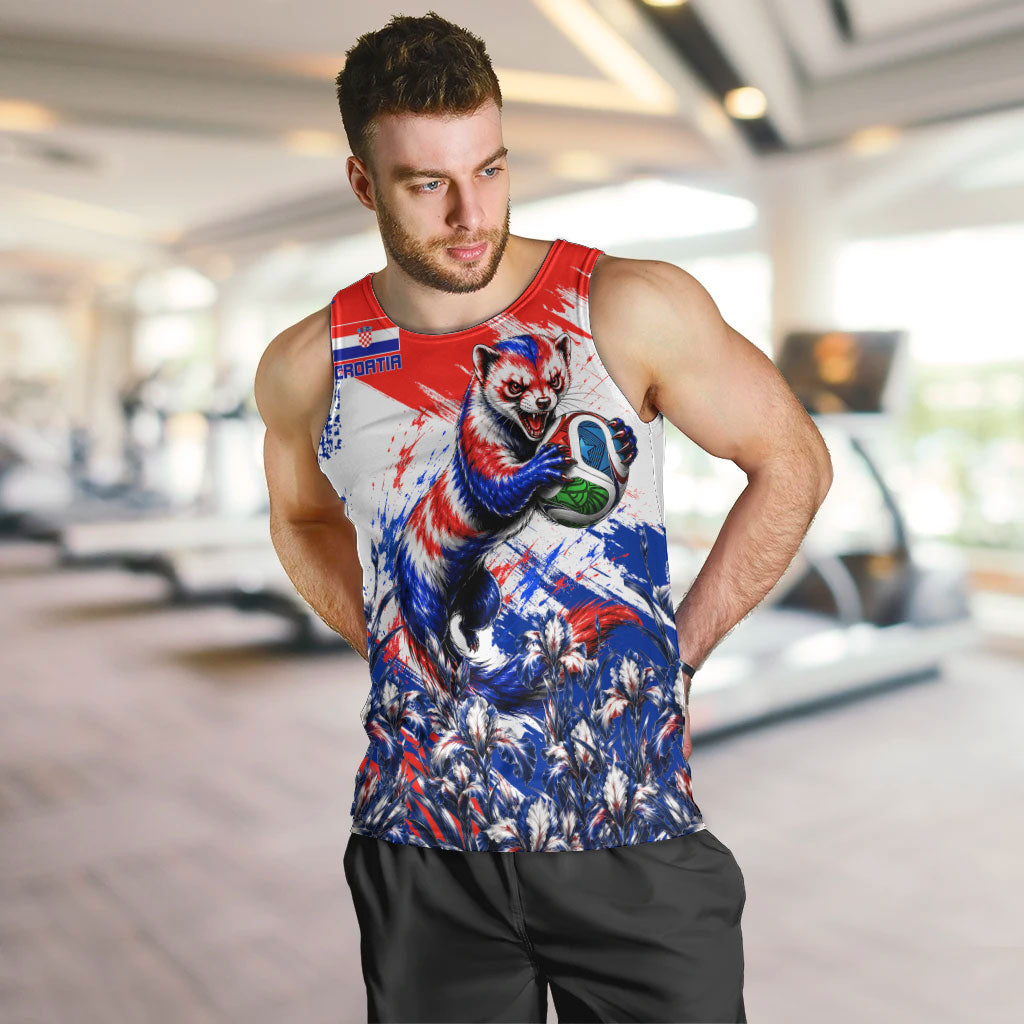 Personalized Croatia Marten Soccer Men Tank Top Croatian Flag Abstract Brush Stroke