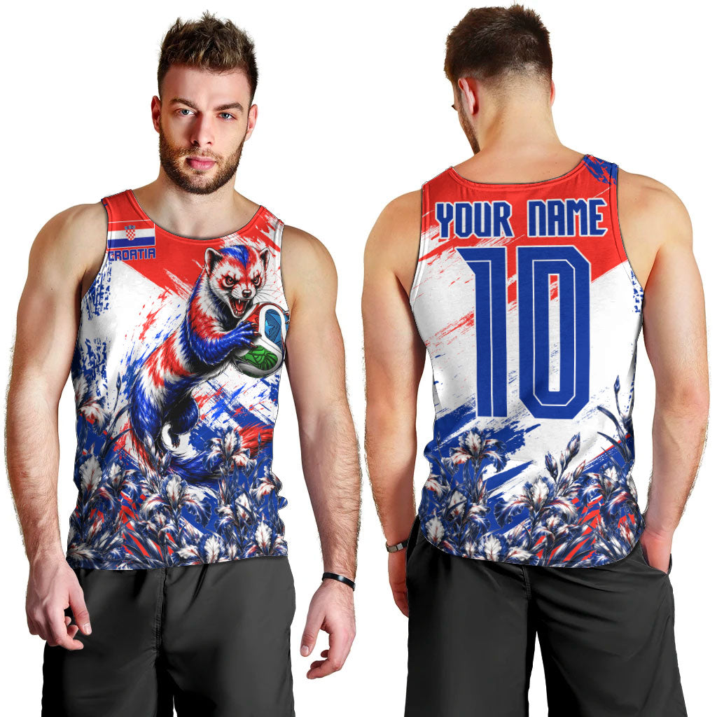 Personalized Croatia Marten Soccer Men Tank Top Croatian Flag Abstract Brush Stroke