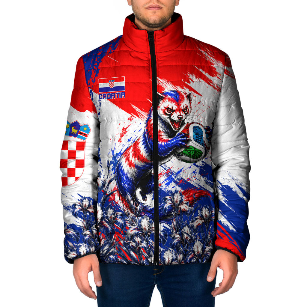Personalized Croatia Marten Soccer Padded Jacket Croatian Flag Abstract Brush Stroke