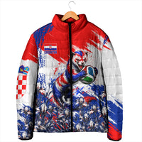 Personalized Croatia Marten Soccer Padded Jacket Croatian Flag Abstract Brush Stroke