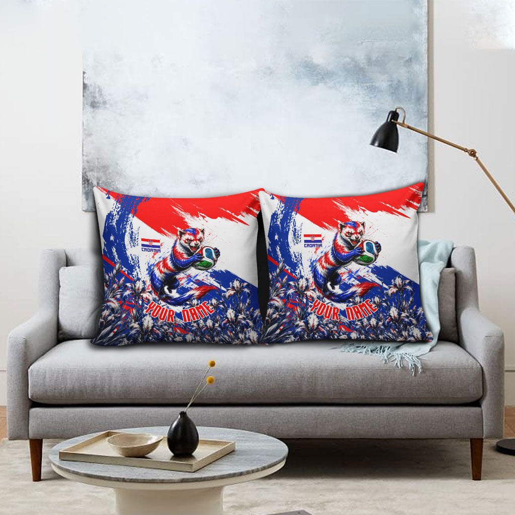 Personalized Croatia Marten Soccer Pillow Cover Croatian Flag Abstract Brush Stroke