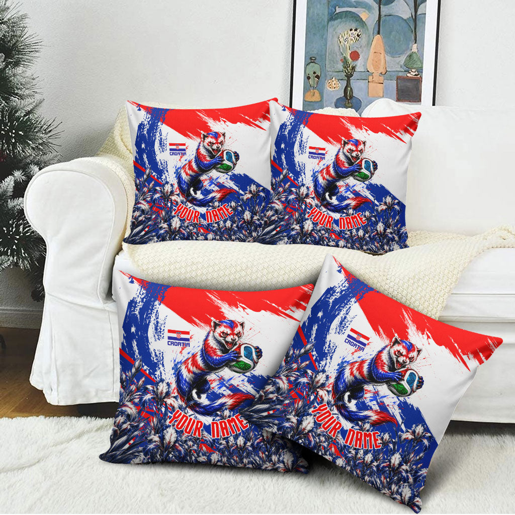 Personalized Croatia Marten Soccer Pillow Cover Croatian Flag Abstract Brush Stroke