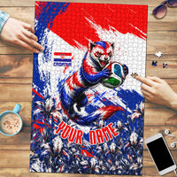 Personalized Croatia Marten Soccer Puzzle Croatian Flag Abstract Brush Stroke